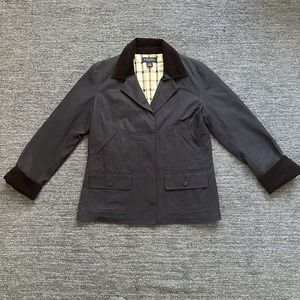 Brooks Brothers Jacket Women Medium Blue Canvas Chore Corduroy Collar Equestrian